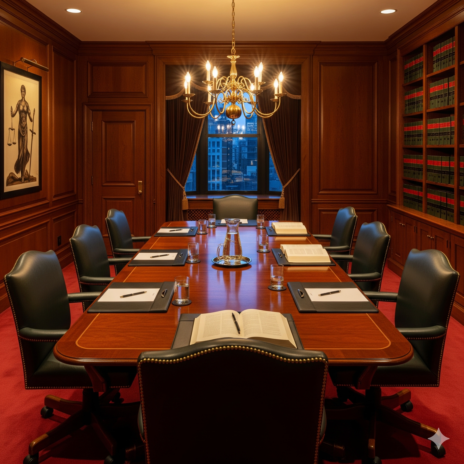 Sala de juntas de la firma Espinoza Negrete & Asociados, mostrando un espacio profesional y moderno.